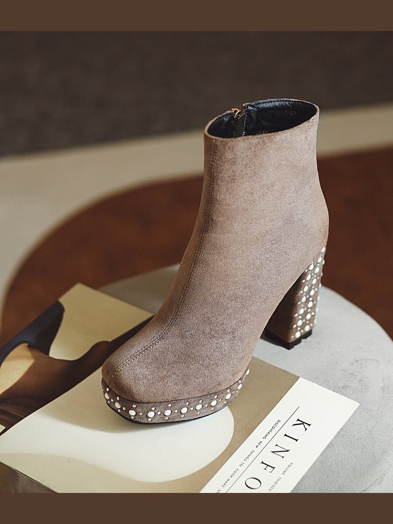 Super High-heeled Slim Simple Suede Single Boots - Courbe et Compagnie