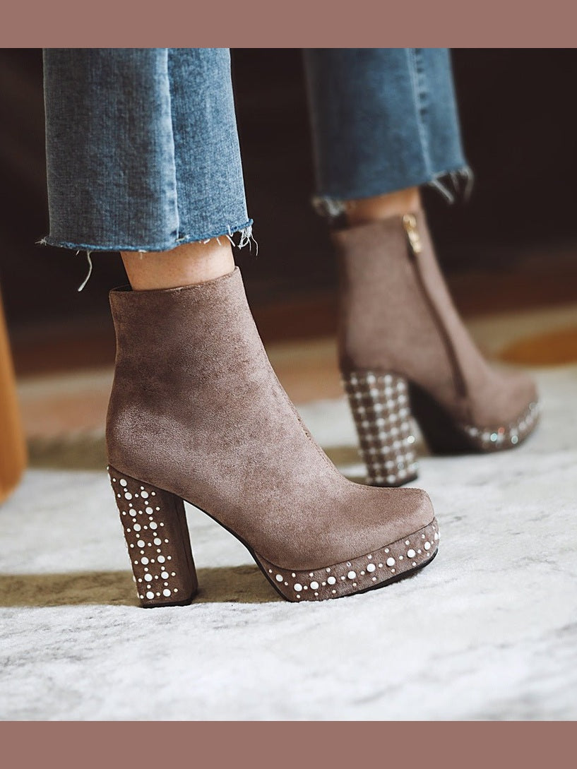 Super High-heeled Slim Simple Suede Single Boots - Courbe et Compagnie