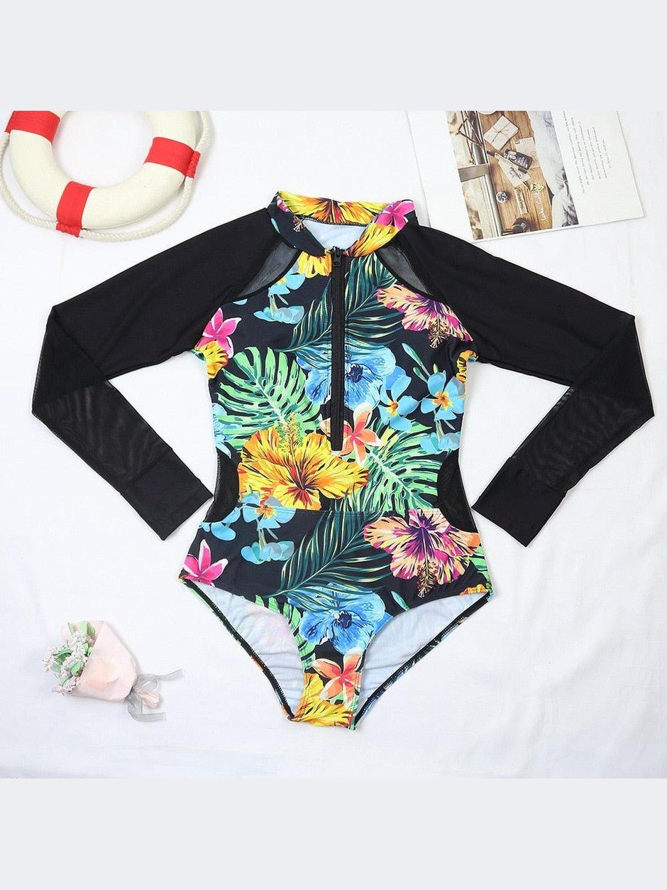 Surfing Swimsuit For Women Bikini Long Sleeve Swimwear Tiger Print Push Up Summer Bath Suit Two Piece Surfing Rash Guard Bikini Long Sleeve Swimsuit Set - Courbe et Compagnie
