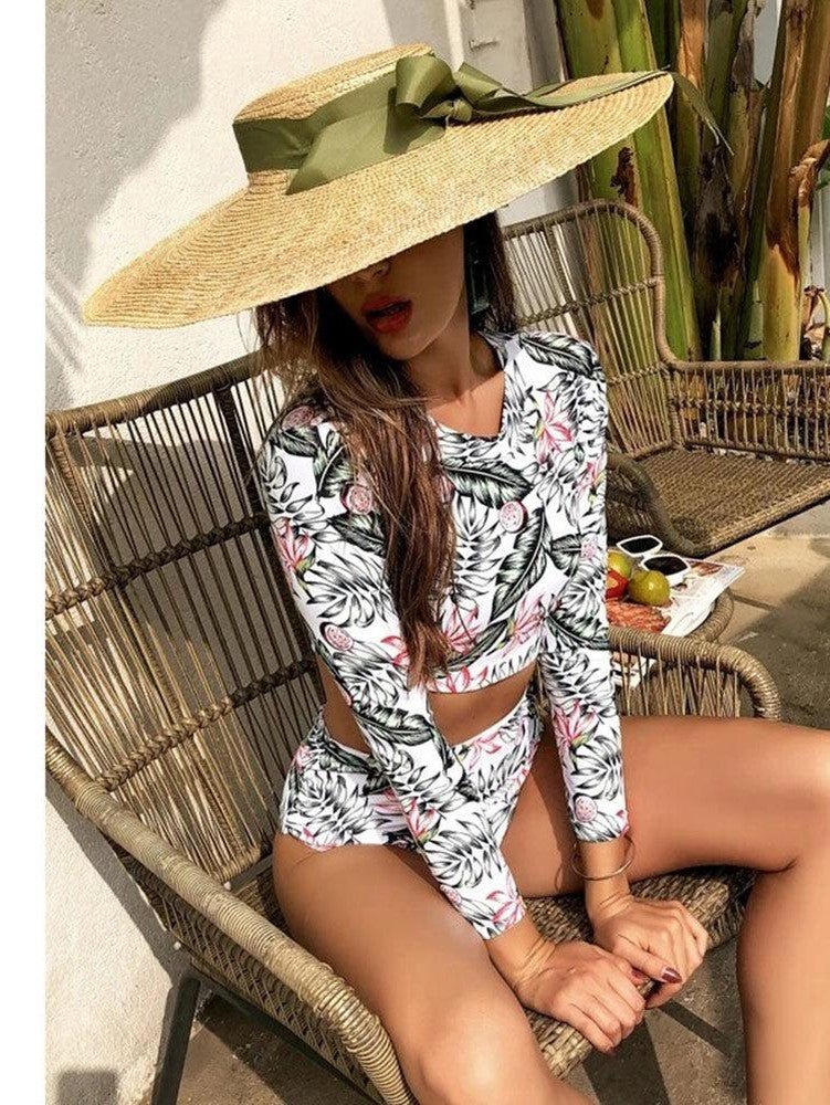 Surfing Swimsuit For Women Bikini Long Sleeve Swimwear Tiger Print Push Up Summer Bath Suit Two Piece Surfing Rash Guard Bikini Long Sleeve Swimsuit Set - Courbe et Compagnie