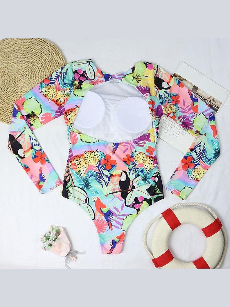 Surfing Swimsuit For Women Bikini Long Sleeve Swimwear Tiger Print Push Up Summer Bath Suit Two Piece Surfing Rash Guard Bikini Long Sleeve Swimsuit Set - Courbe et Compagnie