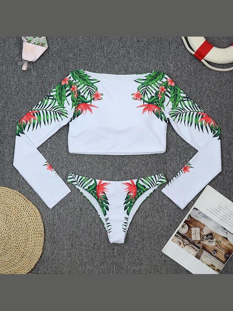Surfing Swimsuit For Women Bikini Long Sleeve Swimwear Tiger Print Push Up Summer Bath Suit Two Piece Surfing Rash Guard Bikini Long Sleeve Swimsuit Set - Courbe et Compagnie
