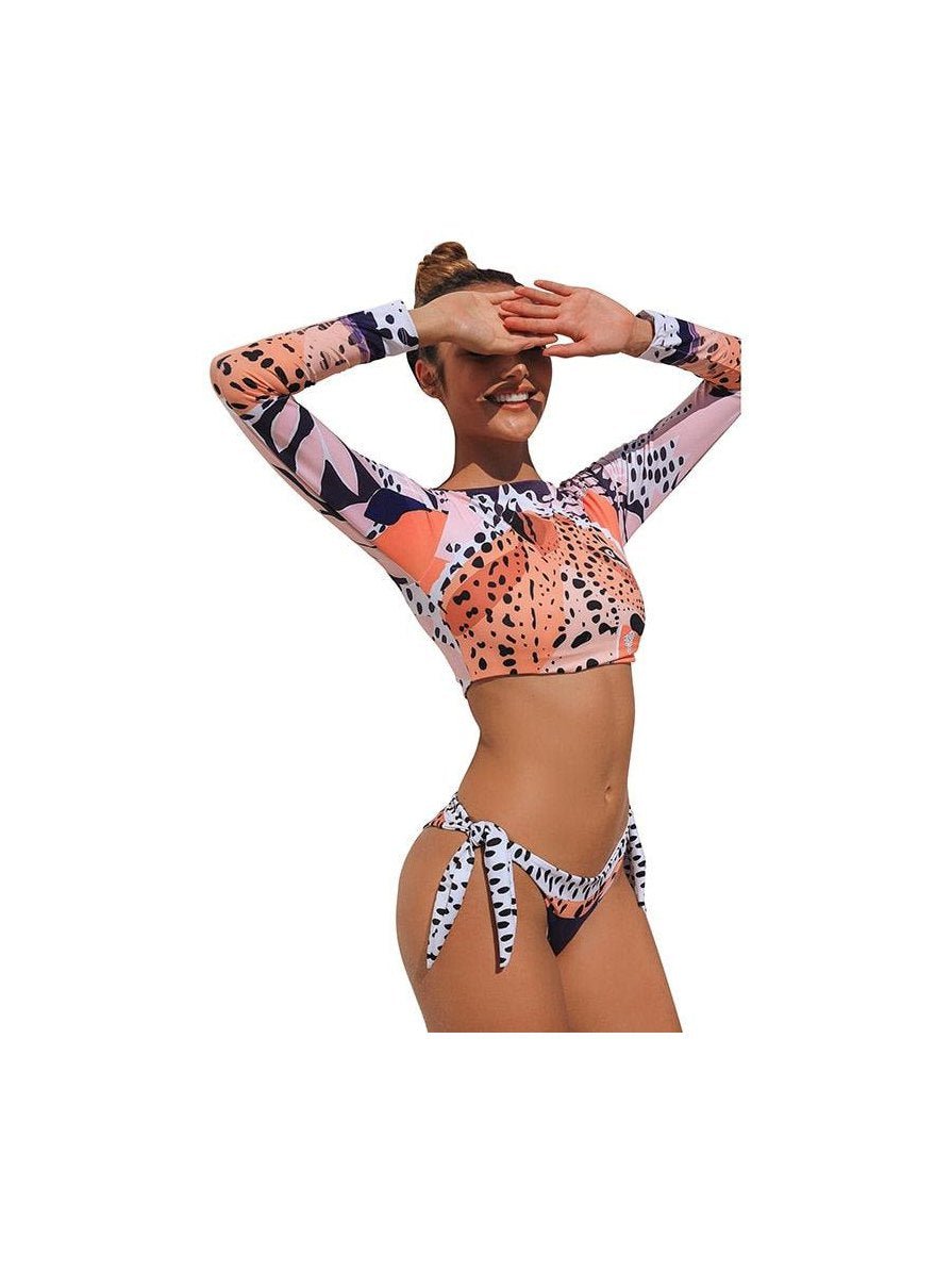 Surfing Swimsuit For Women Bikini Long Sleeve Swimwear Tiger Print Push Up Summer Bath Suit Two Piece Surfing Rash Guard Bikini Long Sleeve Swimsuit Set - Courbe et Compagnie