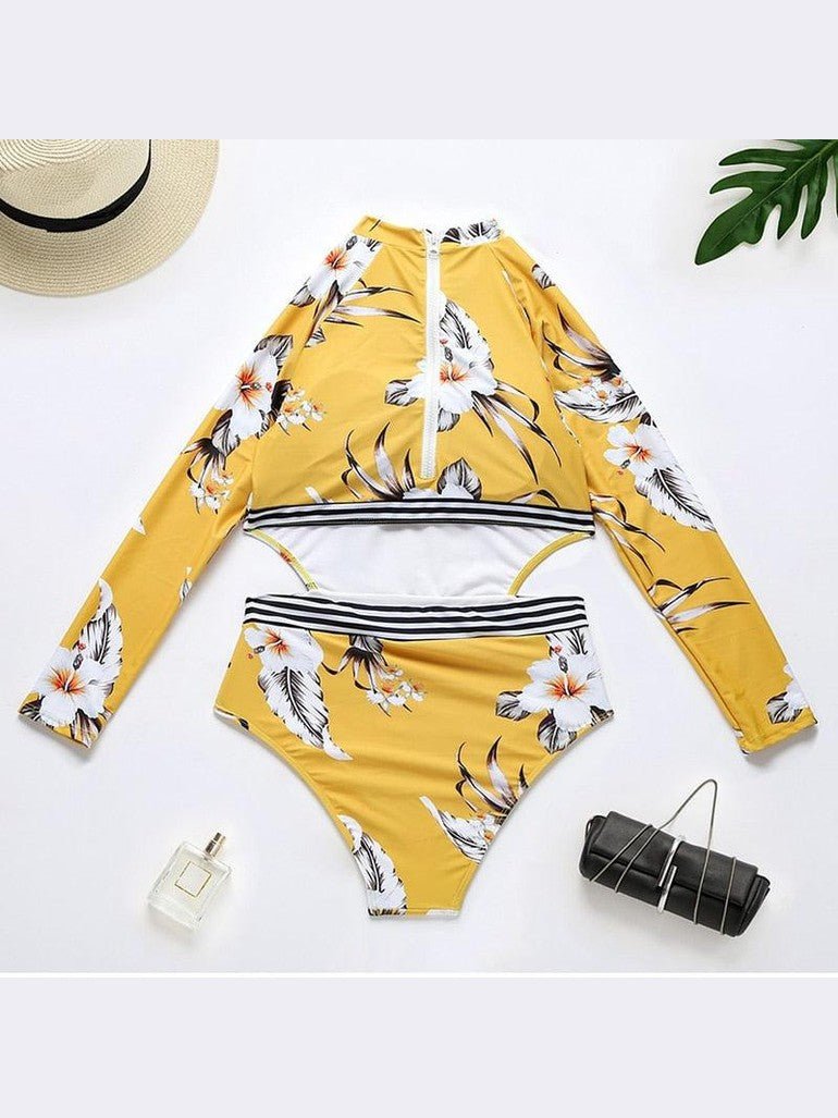 Surfing Swimsuit For Women Bikini Long Sleeve Swimwear Tiger Print Push Up Summer Bath Suit Two Piece Surfing Rash Guard Bikini Long Sleeve Swimsuit Set - Courbe et Compagnie