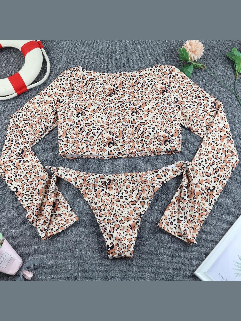 Surfing Swimsuit For Women Bikini Long Sleeve Swimwear Tiger Print Push Up Summer Bath Suit Two Piece Surfing Rash Guard Bikini Long Sleeve Swimsuit Set - Courbe et Compagnie