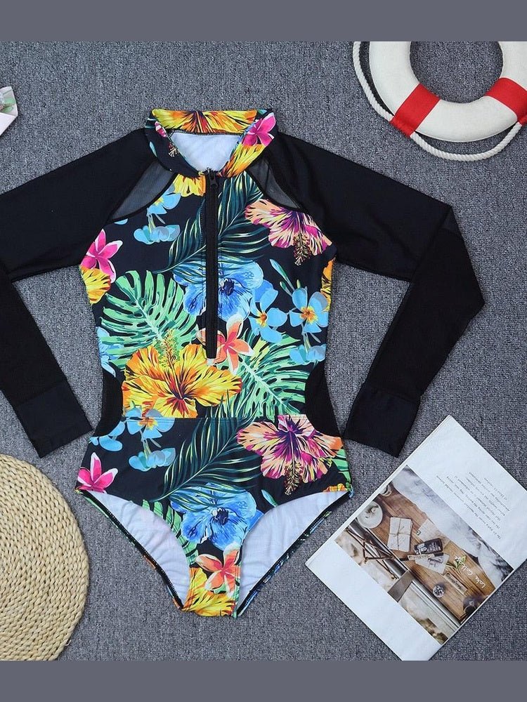 Surfing Swimsuit For Women Bikini Long Sleeve Swimwear Tiger Print Push Up Summer Bath Suit Two Piece Surfing Rash Guard Bikini Long Sleeve Swimsuit Set - Courbe et Compagnie
