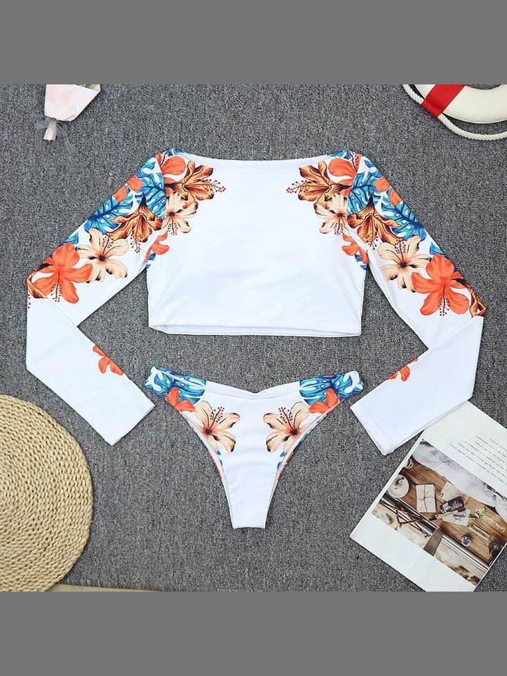 Surfing Swimsuit For Women Bikini Long Sleeve Swimwear Tiger Print Push Up Summer Bath Suit Two Piece Surfing Rash Guard Bikini Long Sleeve Swimsuit Set - Courbe et Compagnie