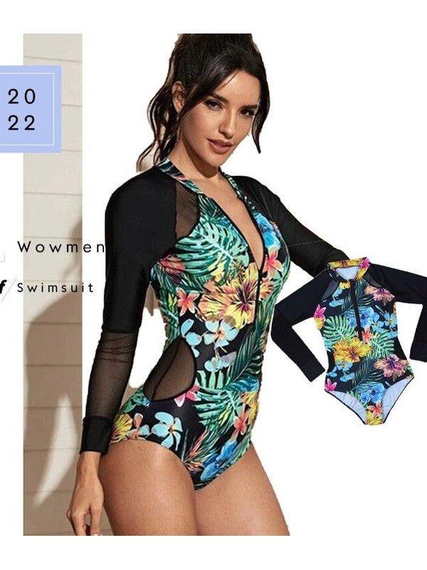 Surfing Swimsuit For Women Bikini Long Sleeve Swimwear Tiger Print Push Up Summer Bath Suit Two Piece Surfing Rash Guard Bikini Long Sleeve Swimsuit Set - Courbe et Compagnie