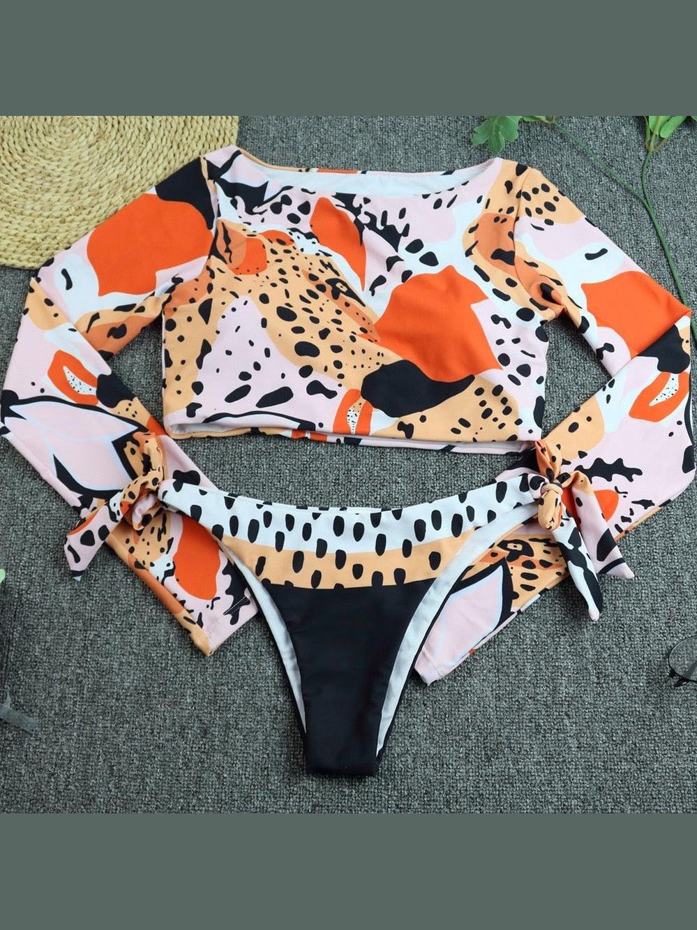 Surfing Swimsuit For Women Bikini Long Sleeve Swimwear Tiger Print Push Up Summer Bath Suit Two Piece Surfing Rash Guard Bikini Long Sleeve Swimsuit Set - Courbe et Compagnie