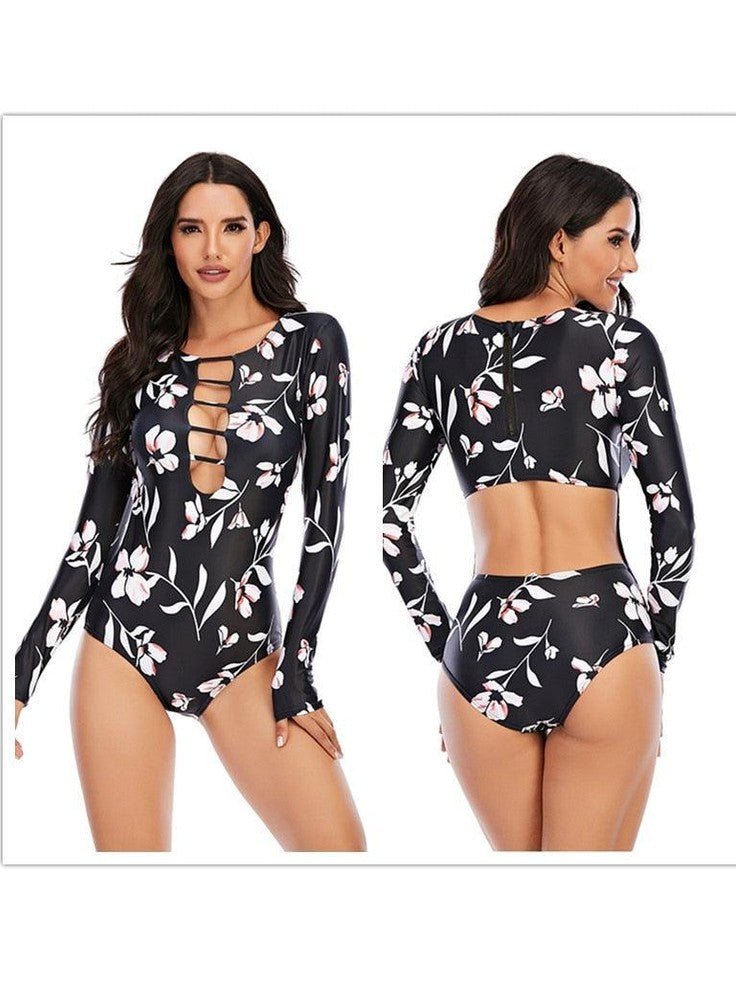 Surfing Swimsuit For Women Bikini Long Sleeve Swimwear Tiger Print Push Up Summer Bath Suit Two Piece Surfing Rash Guard Bikini Long Sleeve Swimsuit Set - Courbe et Compagnie