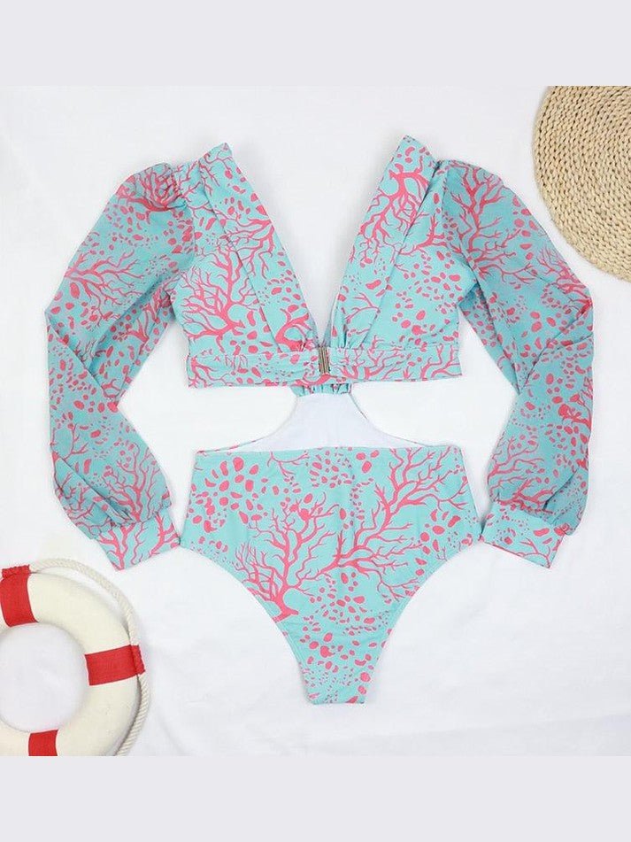 Surfing Swimsuit For Women Bikini Long Sleeve Swimwear Tiger Print Push Up Summer Bath Suit Two Piece Surfing Rash Guard Bikini Long Sleeve Swimsuit Set - Courbe et Compagnie