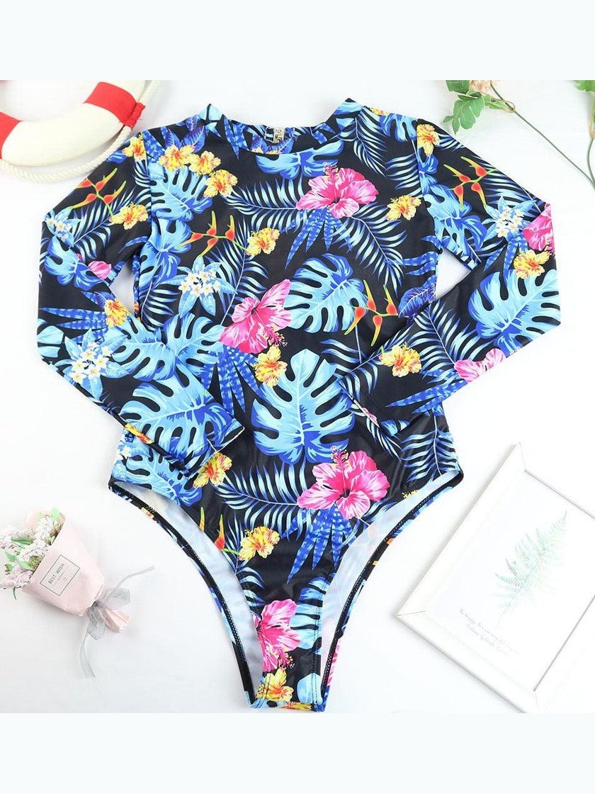 Surfing Swimsuit For Women Bikini Long Sleeve Swimwear Tiger Print Push Up Summer Bath Suit Two Piece Surfing Rash Guard Bikini Long Sleeve Swimsuit Set - Courbe et Compagnie