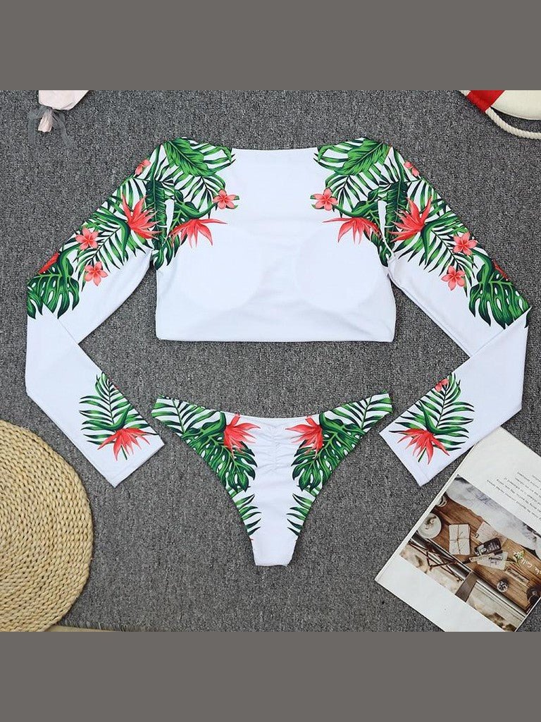 Surfing Swimsuit For Women Bikini Long Sleeve Swimwear Tiger Print Push Up Summer Bath Suit Two Piece Surfing Rash Guard Bikini Long Sleeve Swimsuit Set - Courbe et Compagnie