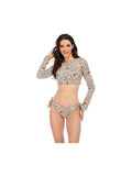 Surfing Swimsuit For Women Bikini Long Sleeve Swimwear Tiger Print Push Up Summer Bath Suit Two Piece Surfing Rash Guard Bikini Long Sleeve Swimsuit Set - Courbe et Compagnie