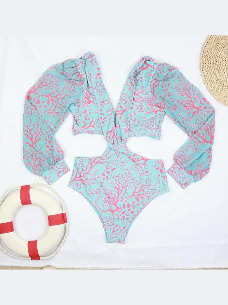 Surfing Swimsuit For Women Bikini Long Sleeve Swimwear Tiger Print Push Up Summer Bath Suit Two Piece Surfing Rash Guard Bikini Long Sleeve Swimsuit Set - Courbe et Compagnie