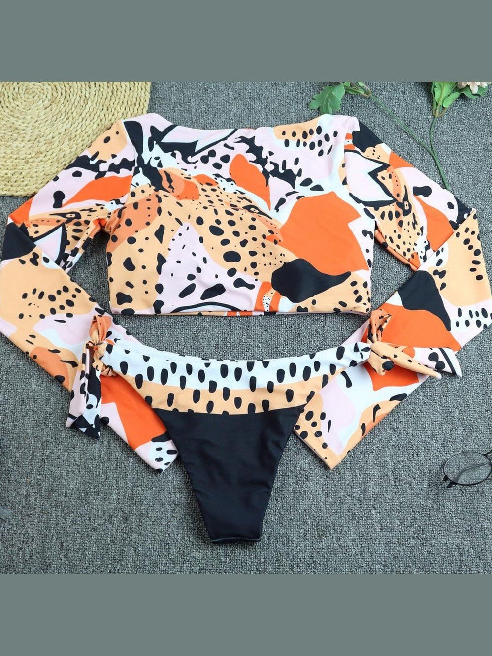 Surfing Swimsuit For Women Bikini Long Sleeve Swimwear Tiger Print Push Up Summer Bath Suit Two Piece Surfing Rash Guard Bikini Long Sleeve Swimsuit Set - Courbe et Compagnie