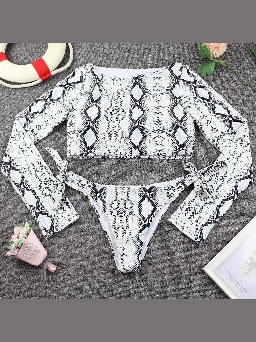 Surfing Swimsuit For Women Bikini Long Sleeve Swimwear Tiger Print Push Up Summer Bath Suit Two Piece Surfing Rash Guard Bikini Long Sleeve Swimsuit Set - Courbe et Compagnie