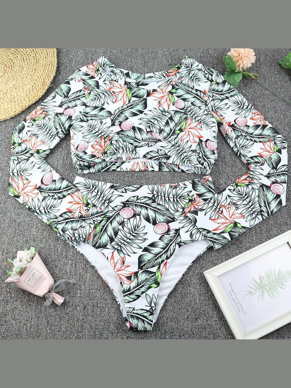Surfing Swimsuit For Women Bikini Long Sleeve Swimwear Tiger Print Push Up Summer Bath Suit Two Piece Surfing Rash Guard Bikini Long Sleeve Swimsuit Set - Courbe et Compagnie