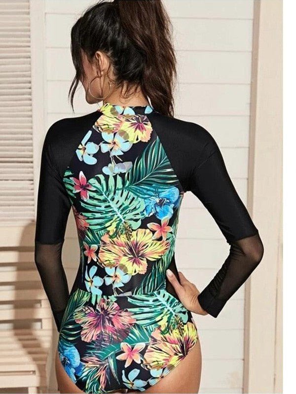 Surfing Swimsuit For Women Bikini Long Sleeve Swimwear Tiger Print Push Up Summer Bath Suit Two Piece Surfing Rash Guard Bikini Long Sleeve Swimsuit Set - Courbe et Compagnie