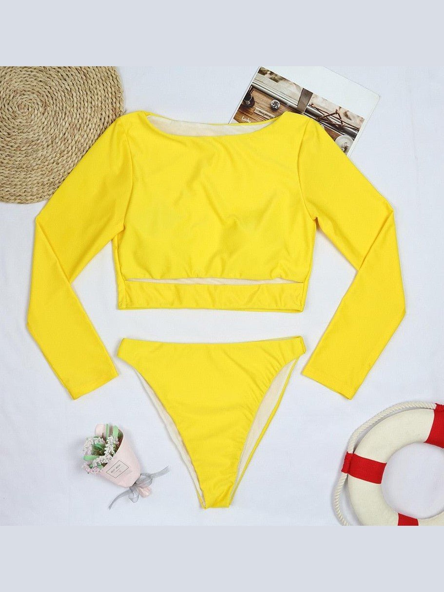 Surfing Swimsuit For Women Bikini Long Sleeve Swimwear Tiger Print Push Up Summer Bath Suit Two Piece Surfing Rash Guard Bikini Long Sleeve Swimsuit Set - Courbe et Compagnie