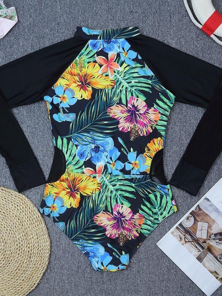 Surfing Swimsuit For Women Bikini Long Sleeve Swimwear Tiger Print Push Up Summer Bath Suit Two Piece Surfing Rash Guard Bikini Long Sleeve Swimsuit Set - Courbe et Compagnie