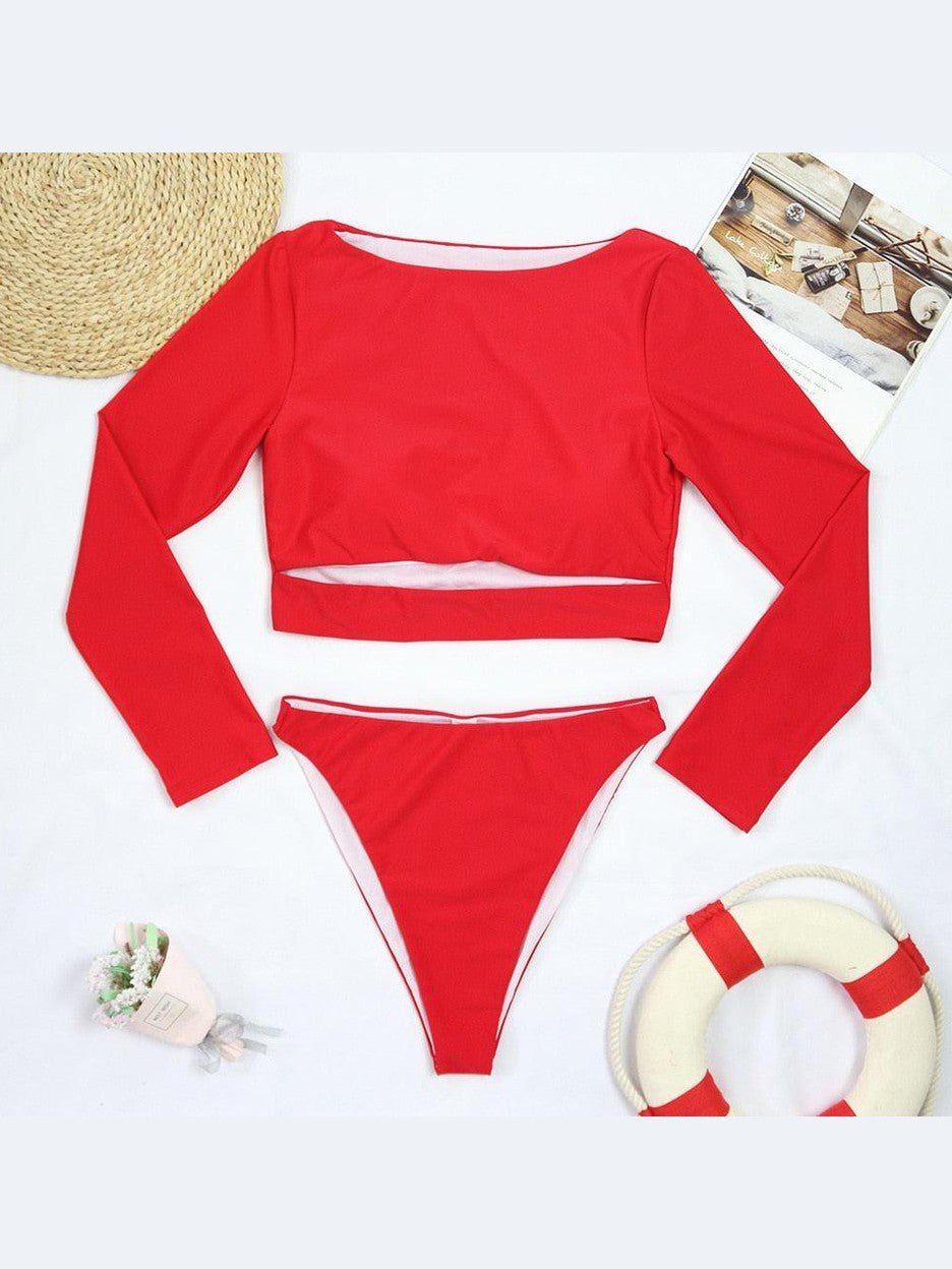 Surfing Swimsuit For Women Bikini Long Sleeve Swimwear Tiger Print Push Up Summer Bath Suit Two Piece Surfing Rash Guard Bikini Long Sleeve Swimsuit Set - Courbe et Compagnie