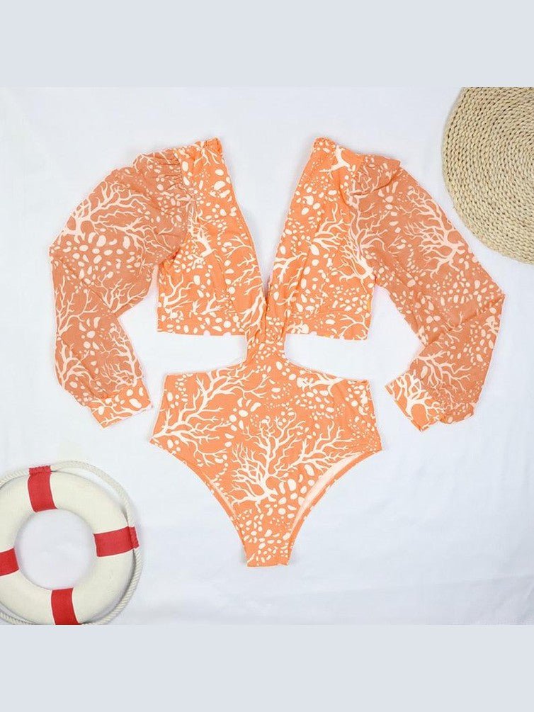 Surfing Swimsuit For Women Bikini Long Sleeve Swimwear Tiger Print Push Up Summer Bath Suit Two Piece Surfing Rash Guard Bikini Long Sleeve Swimsuit Set - Courbe et Compagnie