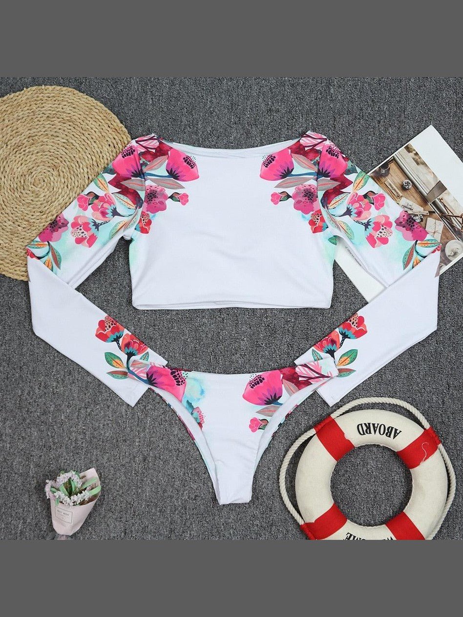 Surfing Swimsuit For Women Bikini Long Sleeve Swimwear Tiger Print Push Up Summer Bath Suit Two Piece Surfing Rash Guard Bikini Long Sleeve Swimsuit Set - Courbe et Compagnie