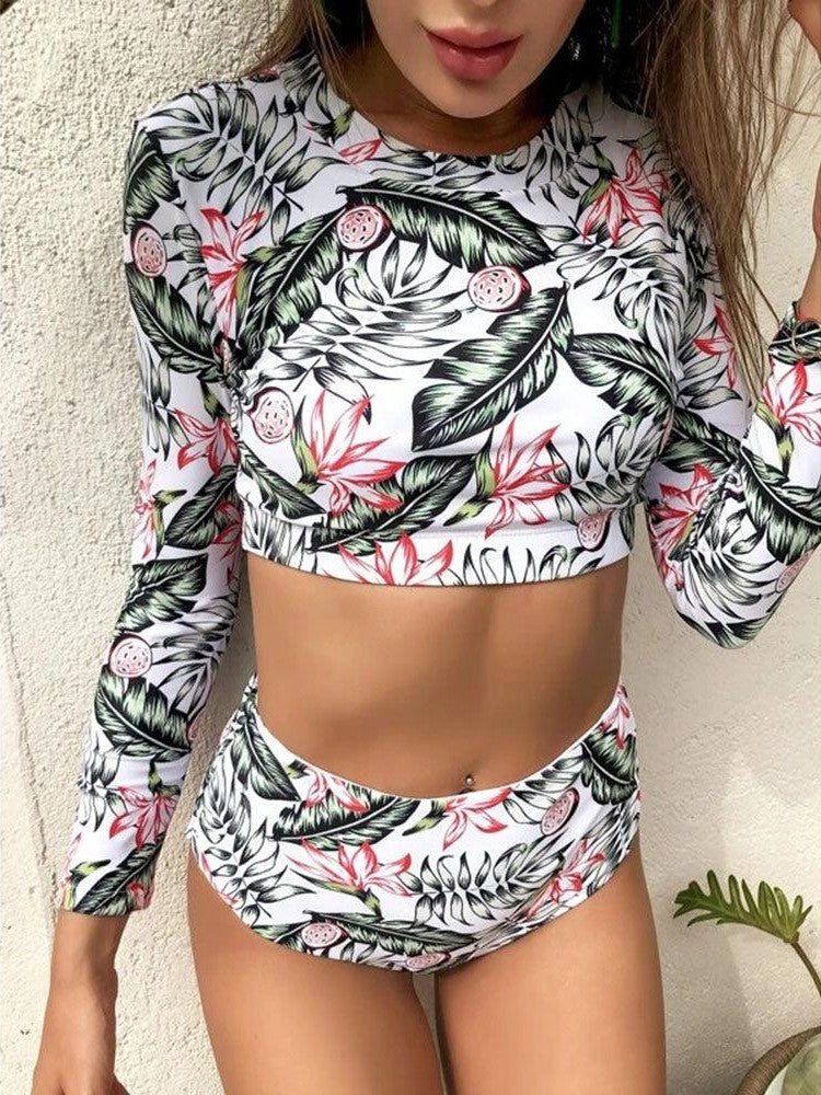 Surfing Swimsuit For Women Bikini Long Sleeve Swimwear Tiger Print Push Up Summer Bath Suit Two Piece Surfing Rash Guard Bikini Long Sleeve Swimsuit Set - Courbe et Compagnie
