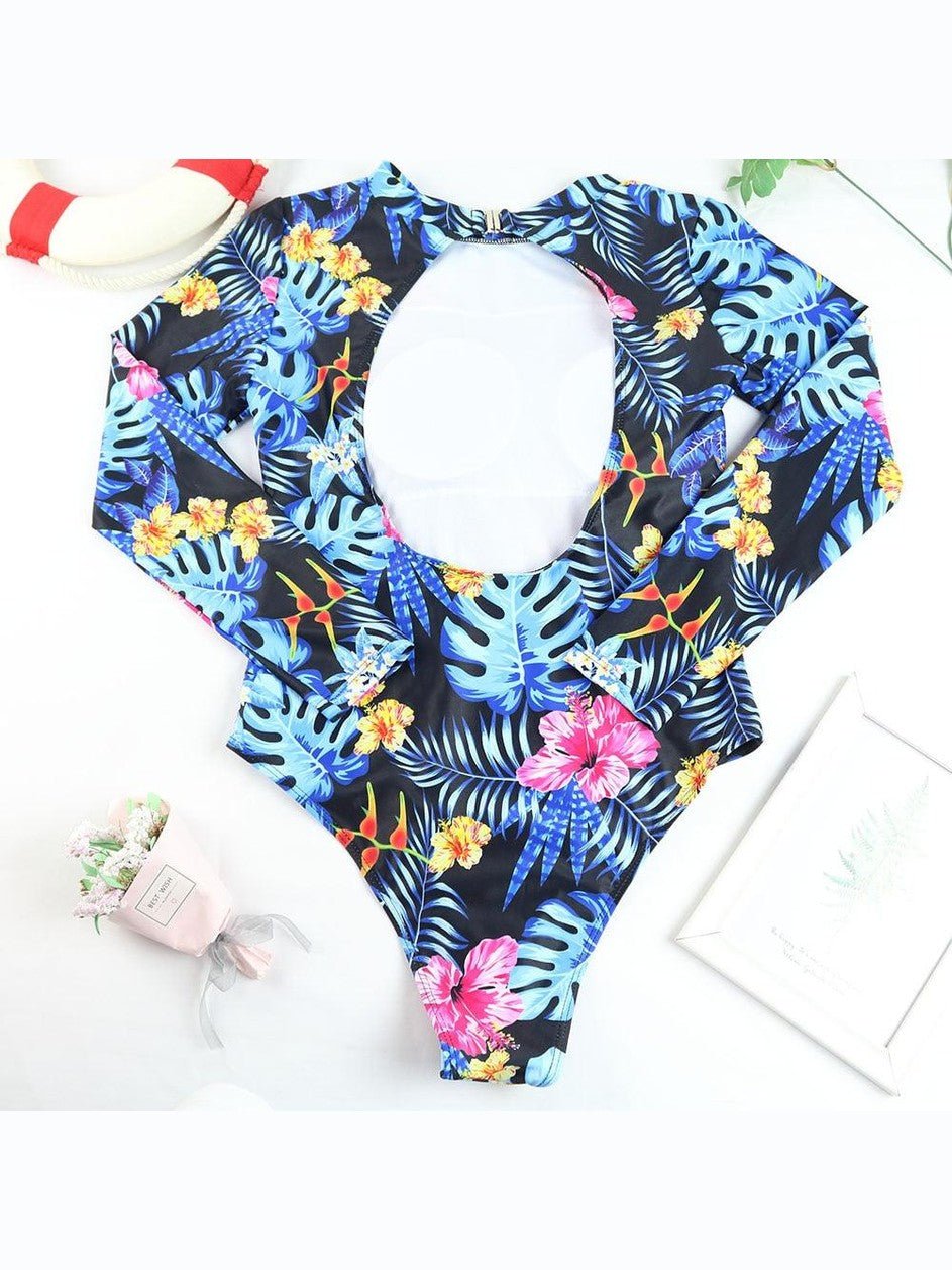 Surfing Swimsuit For Women Bikini Long Sleeve Swimwear Tiger Print Push Up Summer Bath Suit Two Piece Surfing Rash Guard Bikini Long Sleeve Swimsuit Set - Courbe et Compagnie