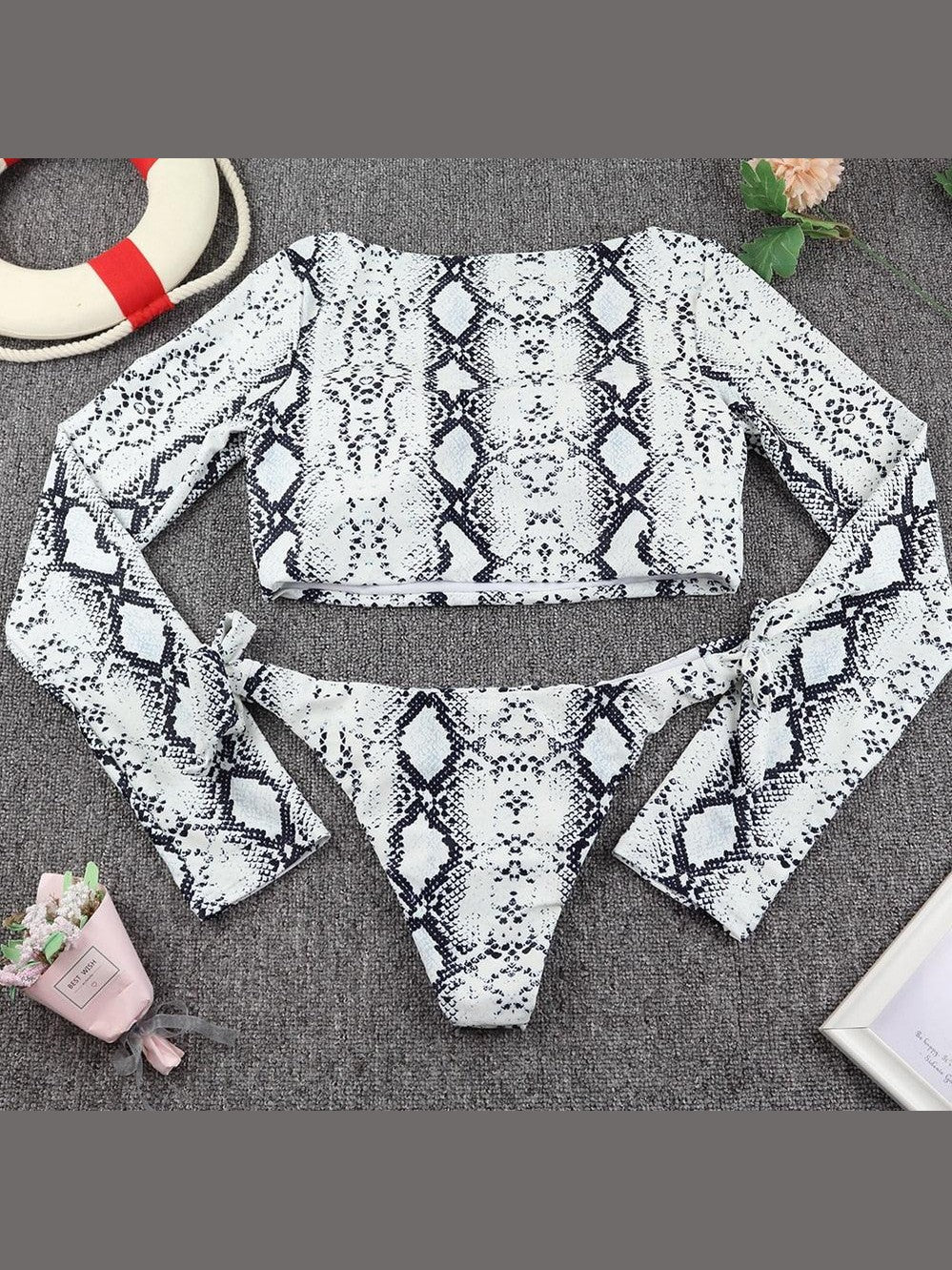 Surfing Swimsuit For Women Bikini Long Sleeve Swimwear Tiger Print Push Up Summer Bath Suit Two Piece Surfing Rash Guard Bikini Long Sleeve Swimsuit Set - Courbe et Compagnie