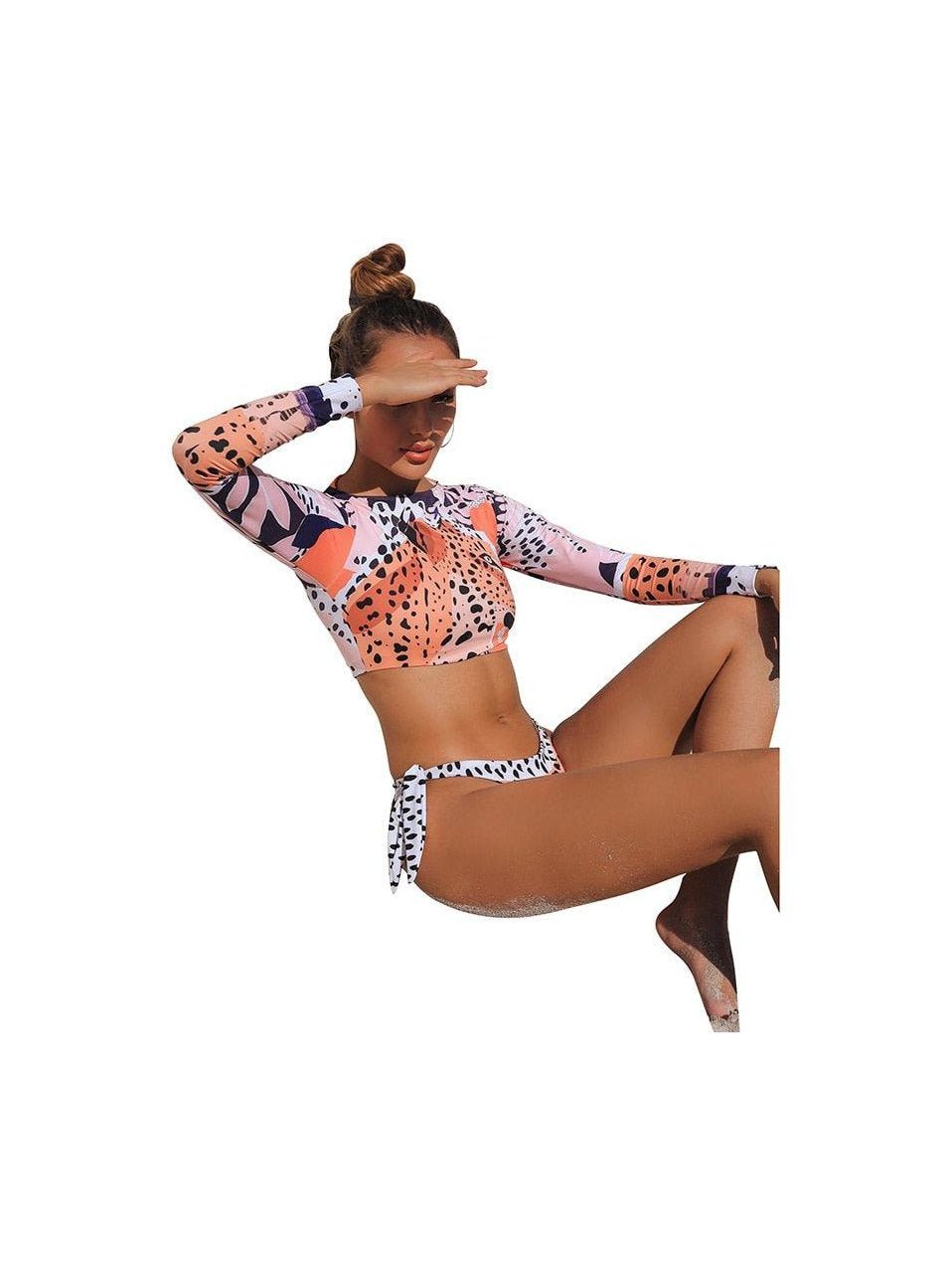 Surfing Swimsuit For Women Bikini Long Sleeve Swimwear Tiger Print Push Up Summer Bath Suit Two Piece Surfing Rash Guard Bikini Long Sleeve Swimsuit Set - Courbe et Compagnie