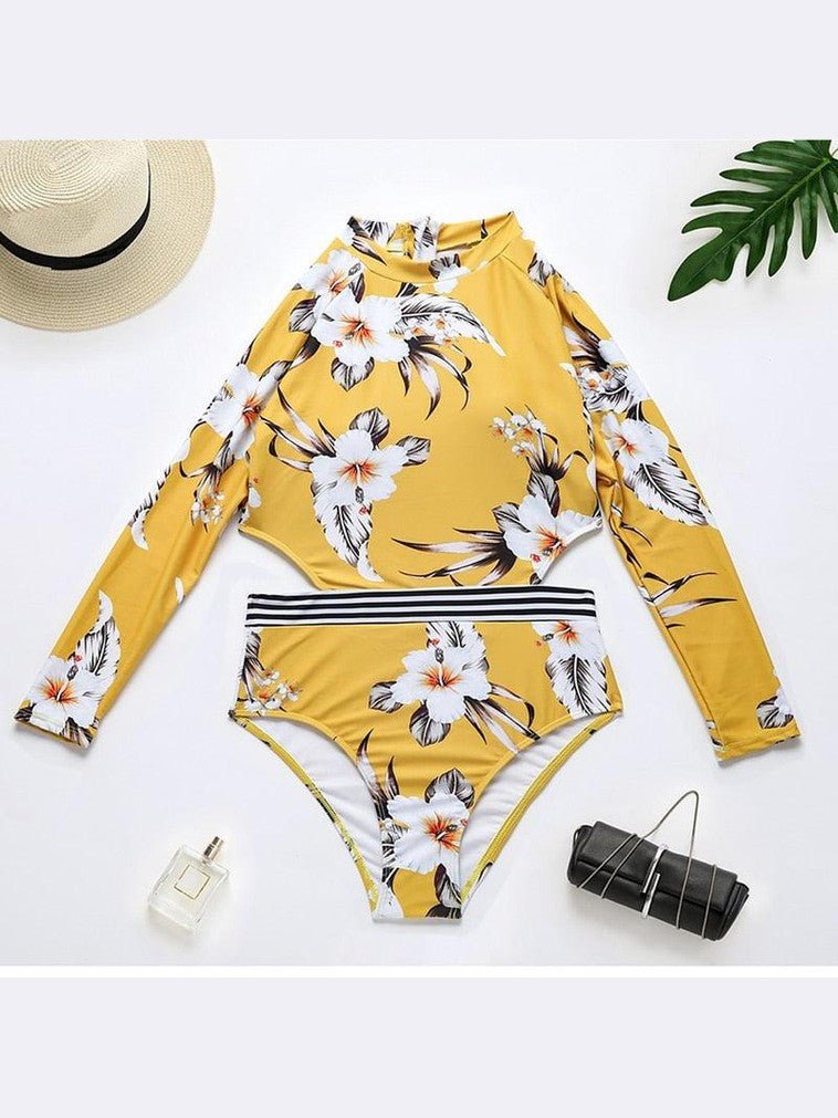 Surfing Swimsuit For Women Bikini Long Sleeve Swimwear Tiger Print Push Up Summer Bath Suit Two Piece Surfing Rash Guard Bikini Long Sleeve Swimsuit Set - Courbe et Compagnie