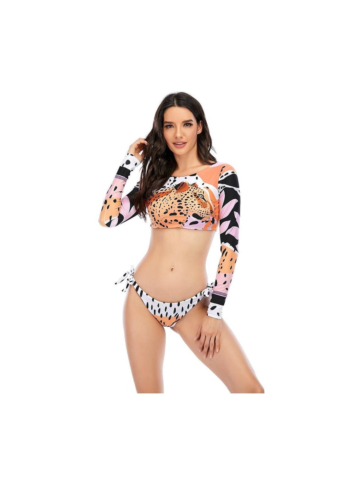 Surfing Swimsuit For Women Bikini Long Sleeve Swimwear Tiger Print Push Up Summer Bath Suit Two Piece Surfing Rash Guard Bikini Long Sleeve Swimsuit Set - Courbe et Compagnie