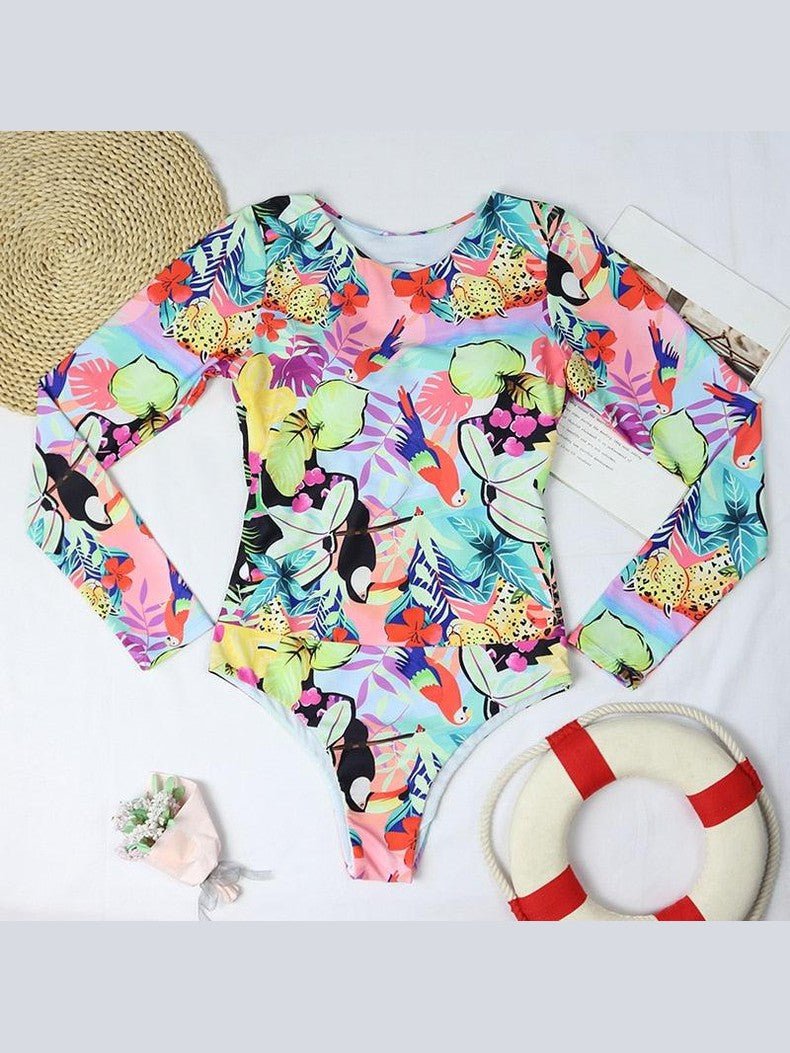 Surfing Swimsuit For Women Bikini Long Sleeve Swimwear Tiger Print Push Up Summer Bath Suit Two Piece Surfing Rash Guard Bikini Long Sleeve Swimsuit Set - Courbe et Compagnie
