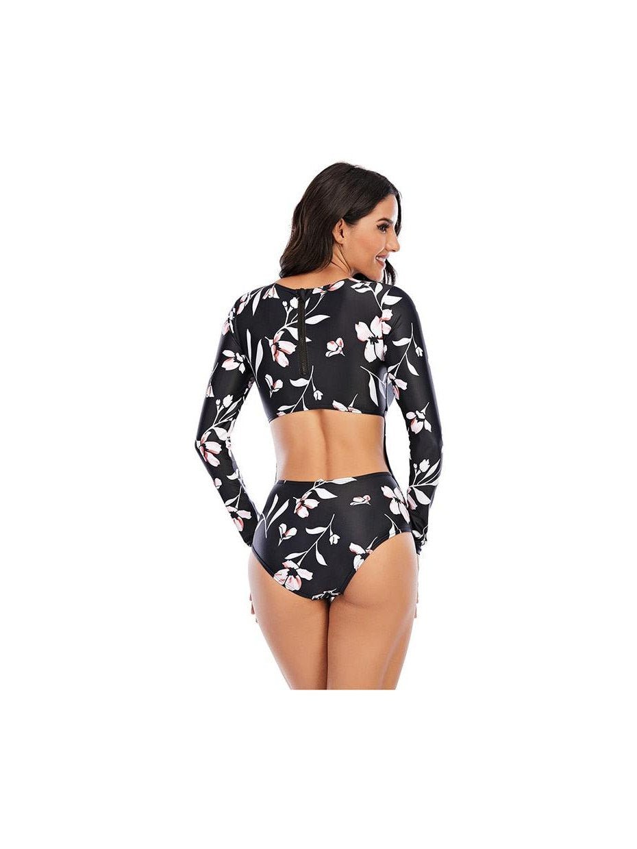 Surfing Swimsuit For Women Bikini Long Sleeve Swimwear Tiger Print Push Up Summer Bath Suit Two Piece Surfing Rash Guard Bikini Long Sleeve Swimsuit Set - Courbe et Compagnie