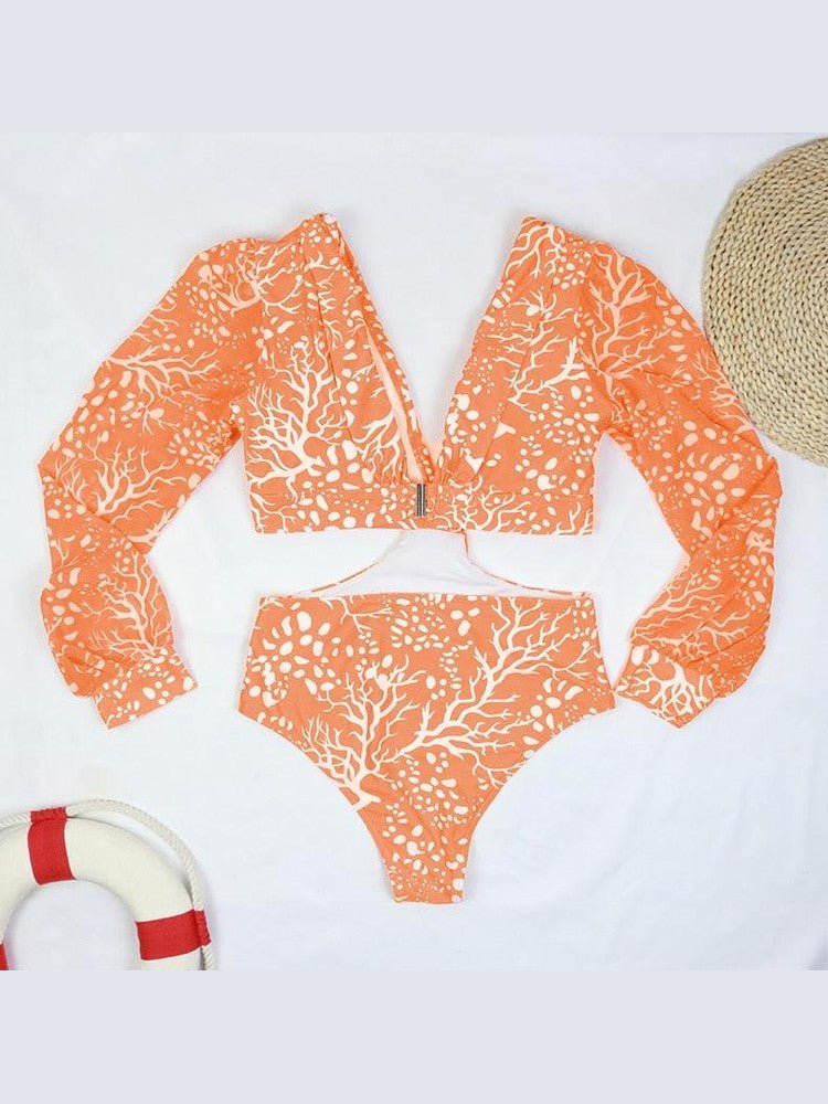 Surfing Swimsuit For Women Bikini Long Sleeve Swimwear Tiger Print Push Up Summer Bath Suit Two Piece Surfing Rash Guard Bikini Long Sleeve Swimsuit Set - Courbe et Compagnie