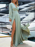 Surplice Long Sleeve Slit Maxi Dress - Courbe et Compagnie