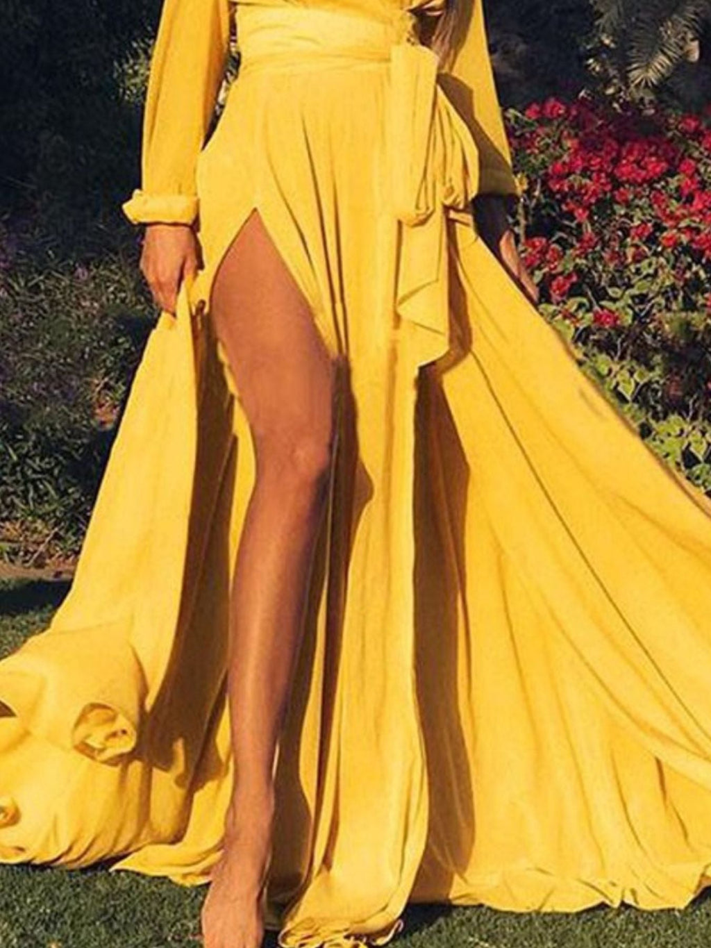 Surplice Long Sleeve Slit Maxi Dress - Courbe et Compagnie