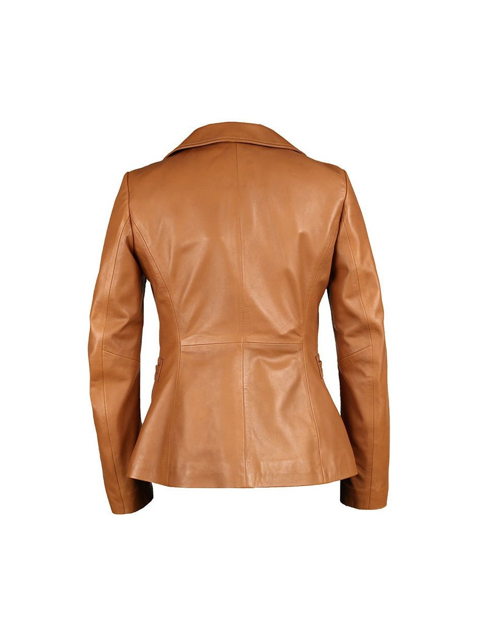 Sylvia Womens Lambskin Tan Leather Blazer - Courbe et Compagnie