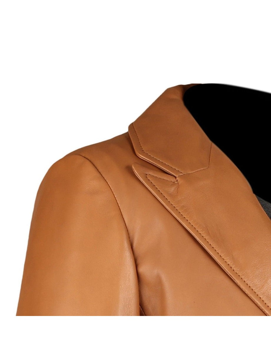 Sylvia Womens Lambskin Tan Leather Blazer - Courbe et Compagnie