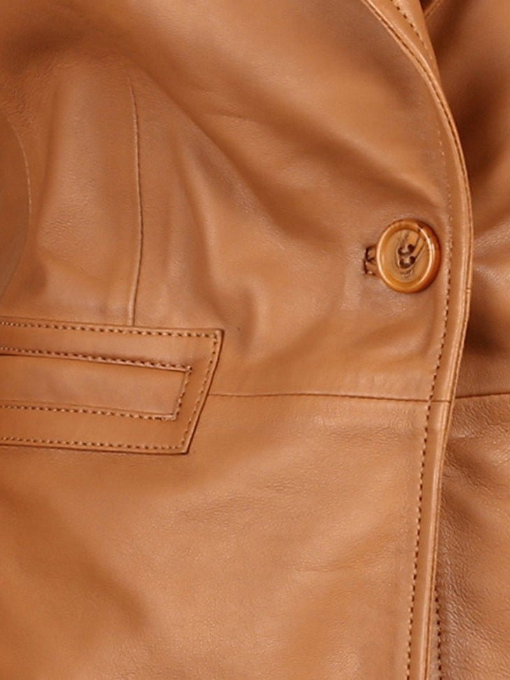 Sylvia Womens Lambskin Tan Leather Blazer - Courbe et Compagnie