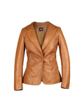 Sylvia Womens Lambskin Tan Leather Blazer - Courbe et Compagnie