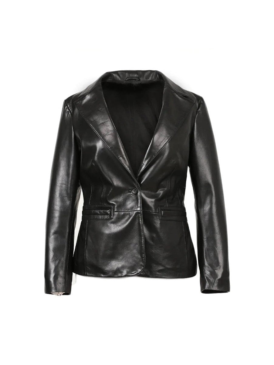 Sylvia Womens Lambskin Tan Leather Blazer - Courbe et Compagnie