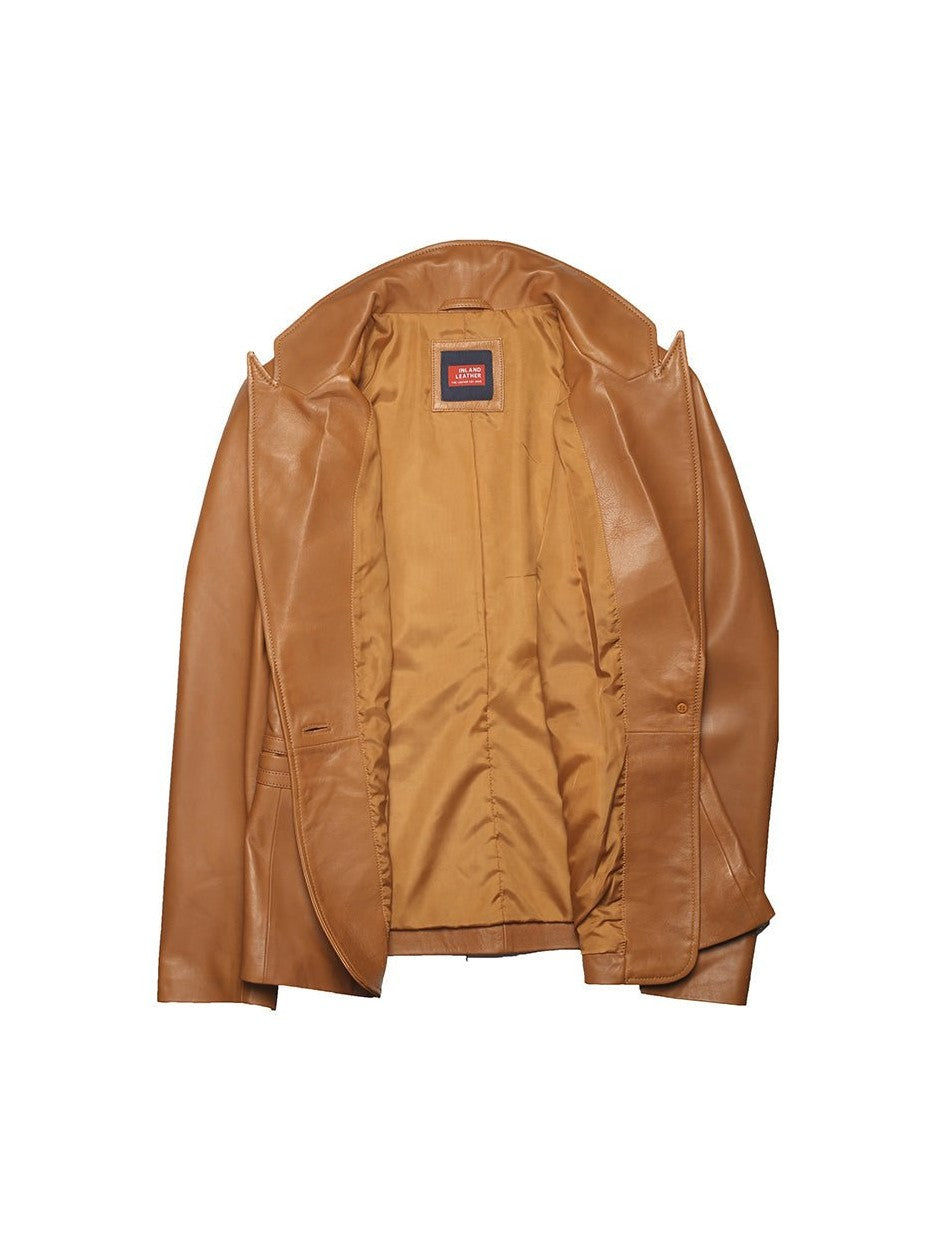 Sylvia Womens Lambskin Tan Leather Blazer - Courbe et Compagnie