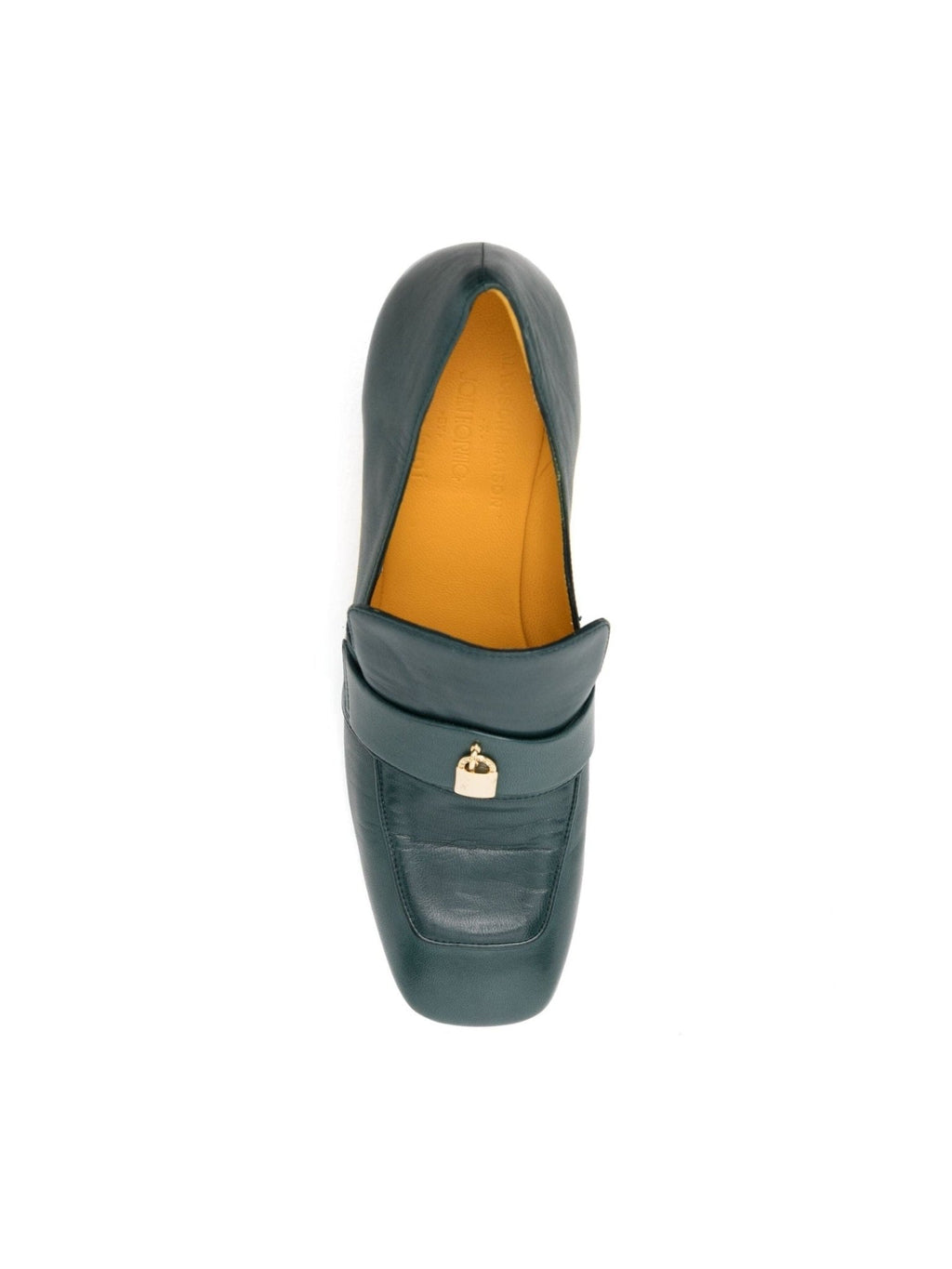 Teal Leather Lock Heel Loafer - Courbe et Compagnie