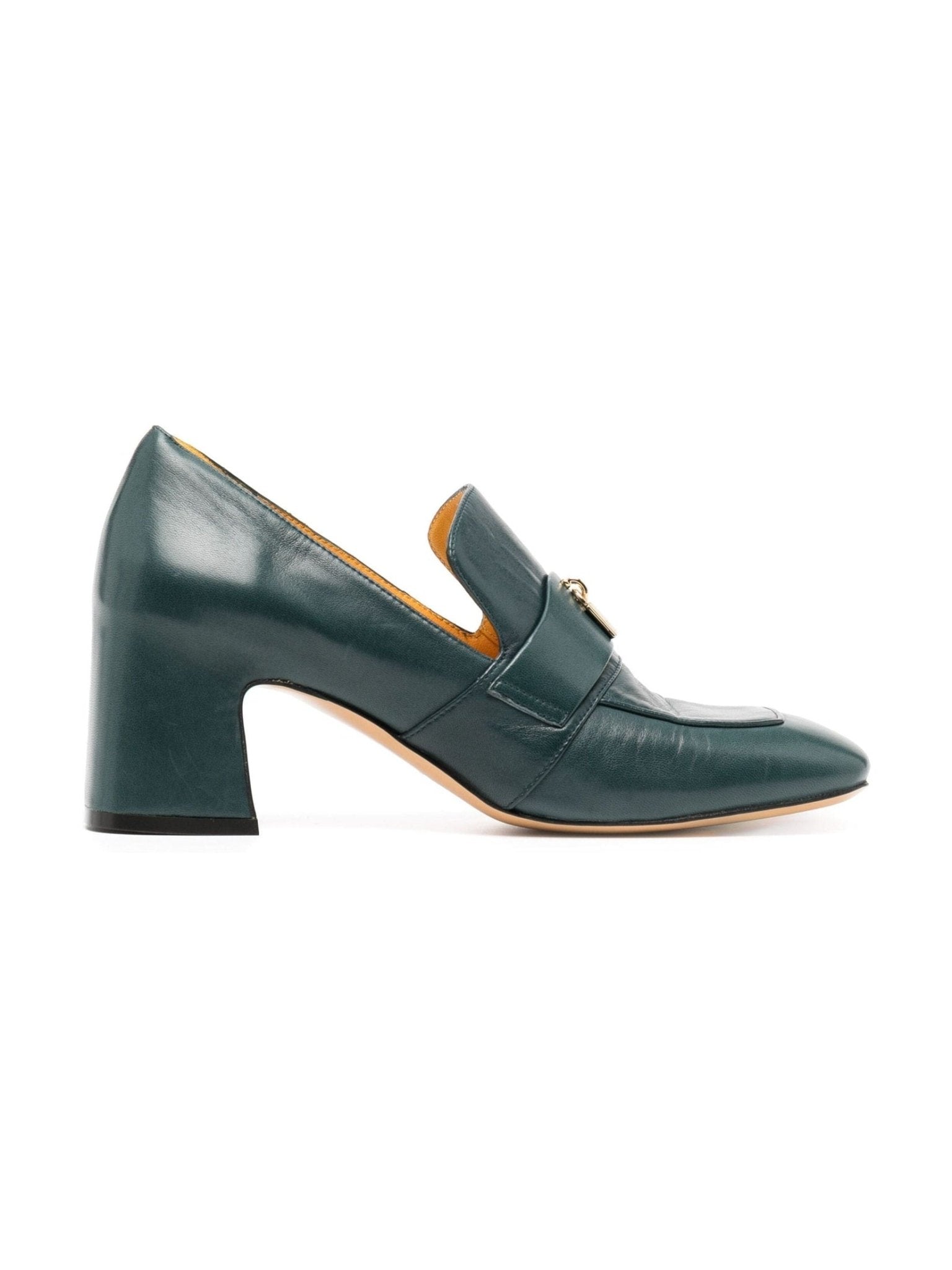 Teal Leather Lock Heel Loafer - Courbe et Compagnie