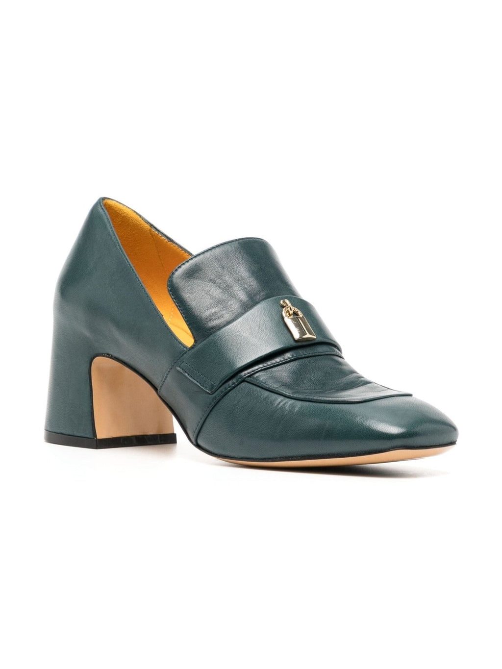 Teal Leather Lock Heel Loafer - Courbe et Compagnie