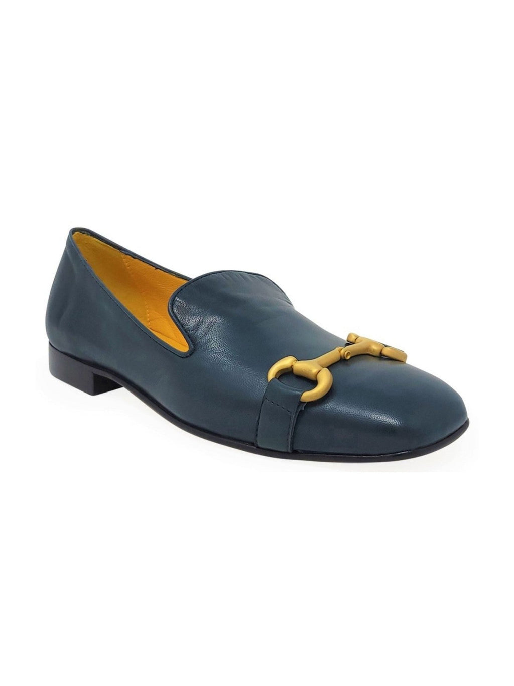 Teal Leather Square Toe Loafer - Courbe et Compagnie