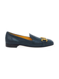 Teal Leather Square Toe Loafer - Courbe et Compagnie